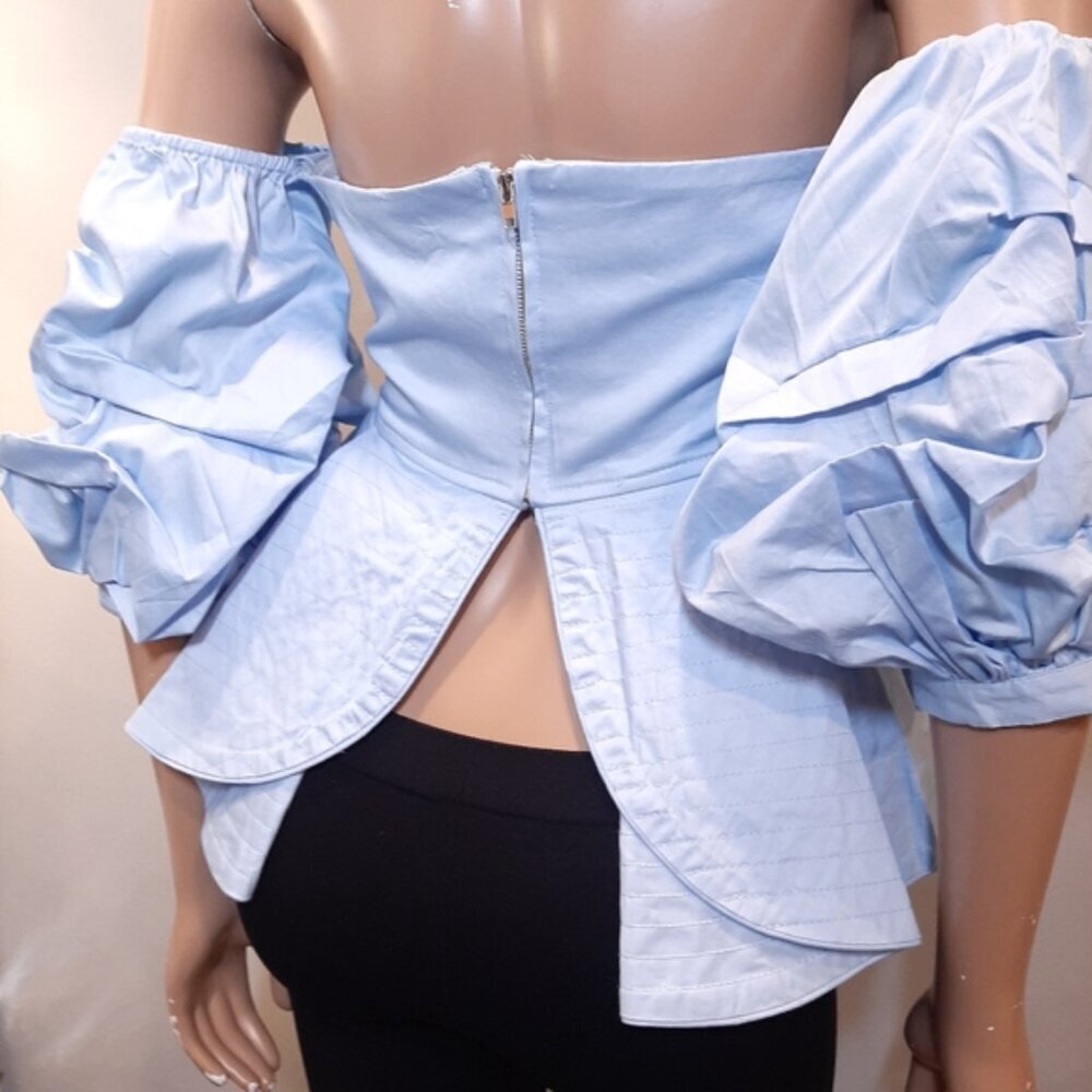 Style Mafia Cliona Top Strapless Bardot Ruffled Puff Sleeve Peplum Womens Small - Picture 10 of 16